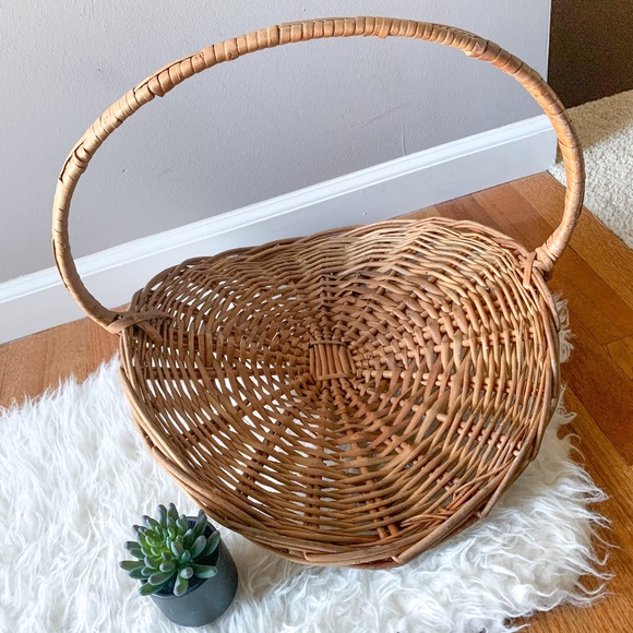 2 Vintage Large Handled Wicker Baskets